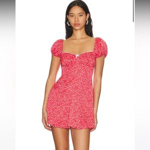 For love and lemons red mini dress puff sleeve